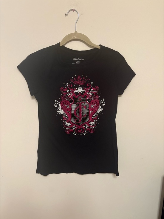 Juicy Couture Tops - Juicy Couture Black Rhinestone Crest Graphic Tee Y2K McBling Baby Tee medium